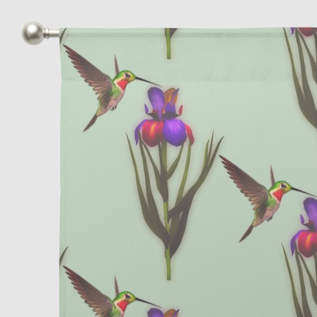 Hummingbird And Iris Flower  Sheer Curtains (Pocket)