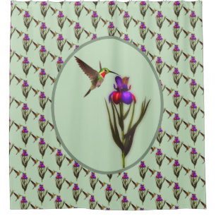 Hummingbird And Iris Flower Shower Curtain