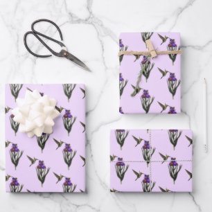 Hummingbird And Iris Flower   Wrapping Paper Sheets
