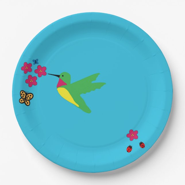 Hummingbird and Ladybug Paper Plate (Front)