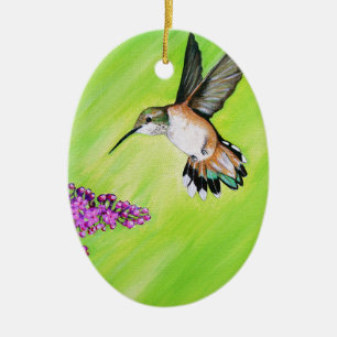 Hummingbird and Lilac Painting Ceramic Ornament