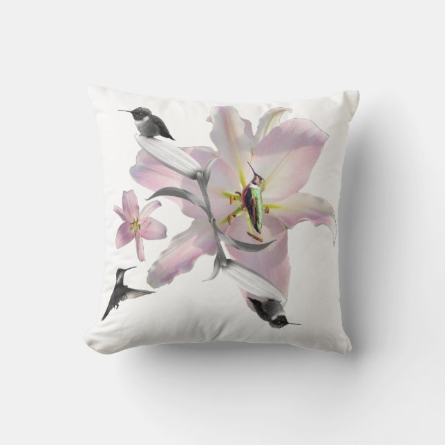 Hummingbird and Lilies Throw Pillow (Front)