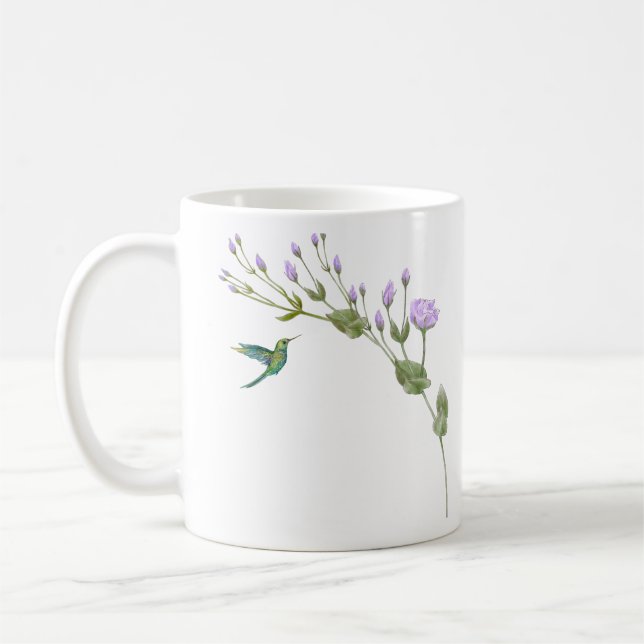Hummingbird and Lisianthus Tri-Blend Shirt Coffee Mug (Left)