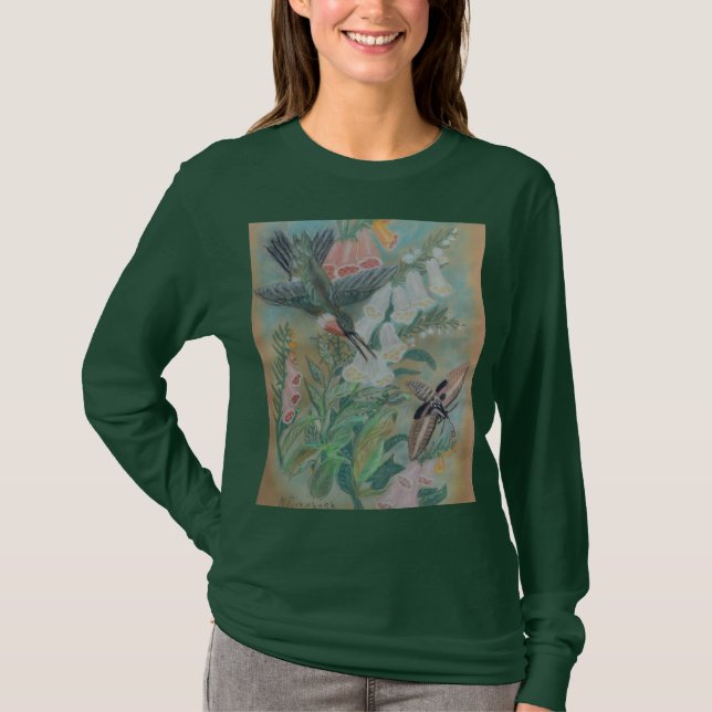 Hummingbird and Moth long sleeved t-shirt (Front)