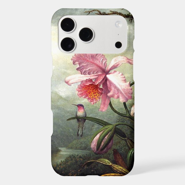 Hummingbird and Orchid, botanical artwork iPhone Case (Back)