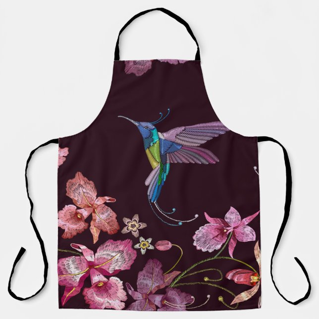 Hummingbird and orchid, tropical seamless fashion. apron (Front)