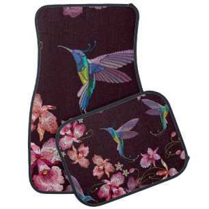 Hummingbird and orchid, tropical seamless fashion. car floor mat