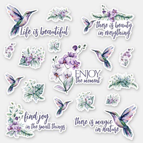 Hummingbird and Orchid Vinyl Stickers