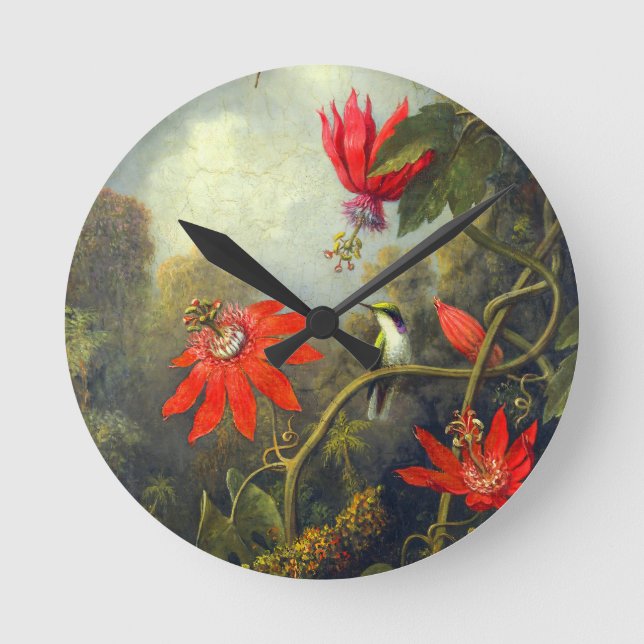 Hummingbird and Passionflowers painting Round Clock (Front)