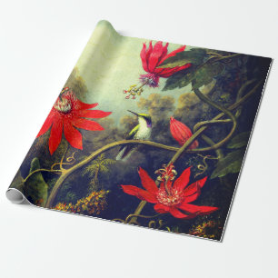 Hummingbird and Passionflowers painting Wrapping Paper