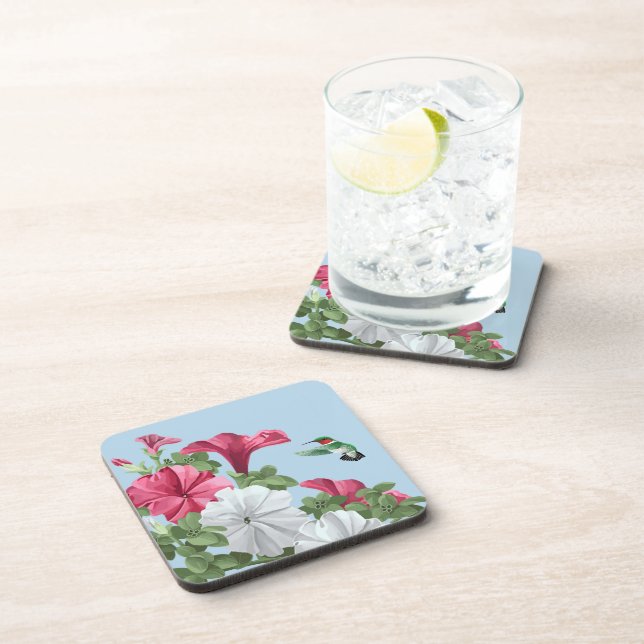 Hummingbird and Petunia Flowers Drink Coaster (Right Side)