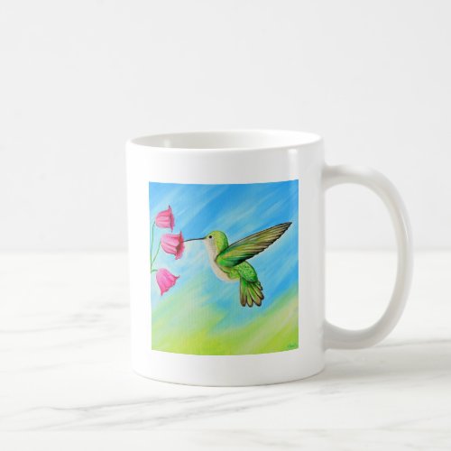 Hummingbird and Pink Bell Flowers Painting Coffee Mug
