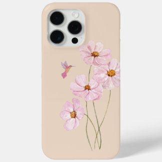 Hummingbird and Pink Cosmos iPhone 15 Pro Max Case
