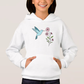 Hummingbird and Pink Floral Illustration Hoodie