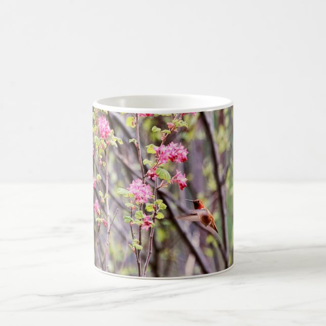 Hummingbird and Pink Flowers Coffee Mug (Center)