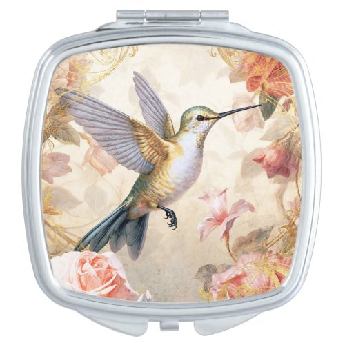 Hummingbird and Pink Flowers Compact Mirror