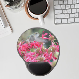 Hummingbird and Pink Flowers Photo Gel Mouse Pad