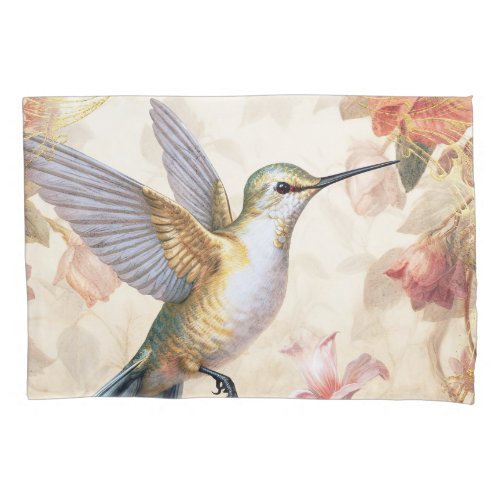 Hummingbird and Pink Flowers Pillow Case