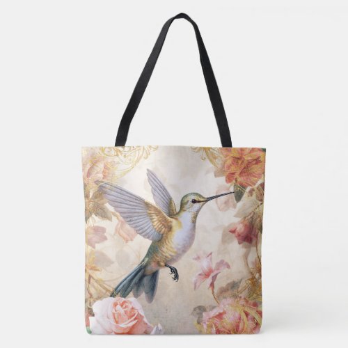 Hummingbird and Pink Flowers Tote Bag