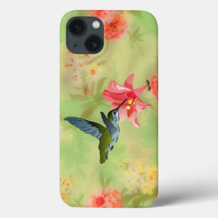 Hummingbird and Pink Lily on Floral Pattern iPhone 13 Case