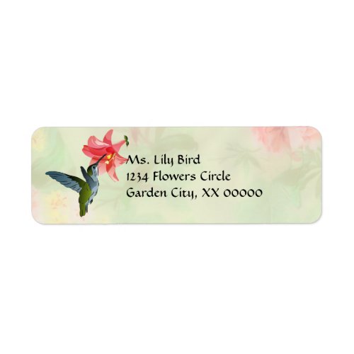 Hummingbird and Pink Lily on Floral Pattern Label