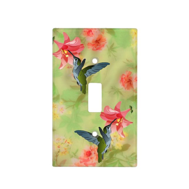 Hummingbird and Pink Lily on Floral Pattern Light Switch Cover (Front)