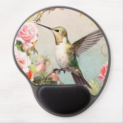 Hummingbird and Pink Roses Gel Mouse Pad