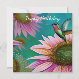 Hummingbird and Pink Sunflower