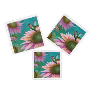 Hummingbird and Pink Sunflower Acrylic Tray
