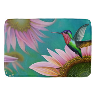 Hummingbird and Pink Sunflower Bath Mat