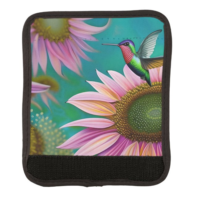 Hummingbird and Pink Sunflower Luggage Handle Wrap (Front)
