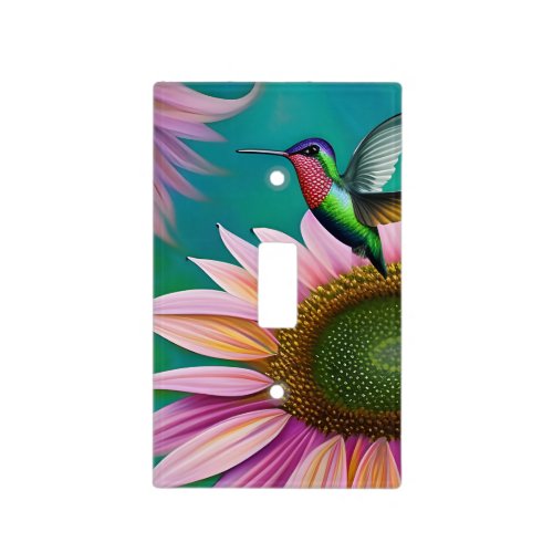 Hummingbird and Pink Sunflower on Teal Light Switch Cover