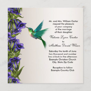 Hummingbird and Purple Violets Wedding Invitations