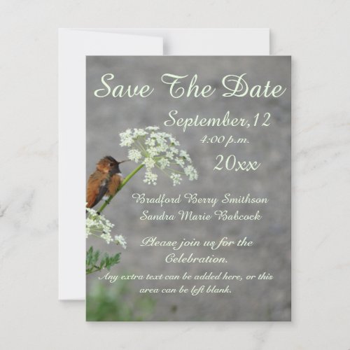 Hummingbird and Queen Anns Lace flower Save The Date