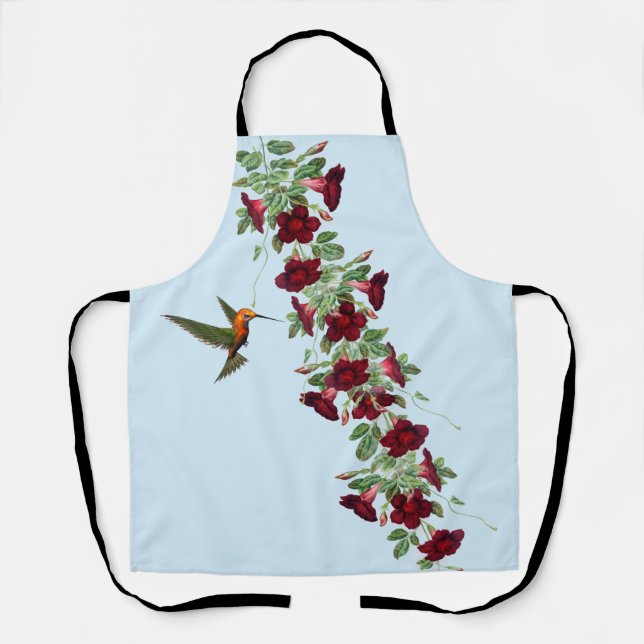Hummingbird and Red-Flowering Vine on Blue  Apron (Front)