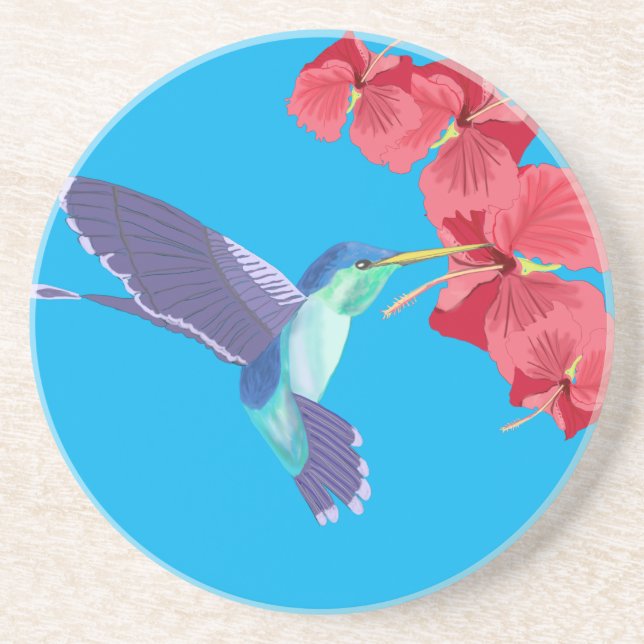 Hummingbird and red Hibiscus Coaster (Front)