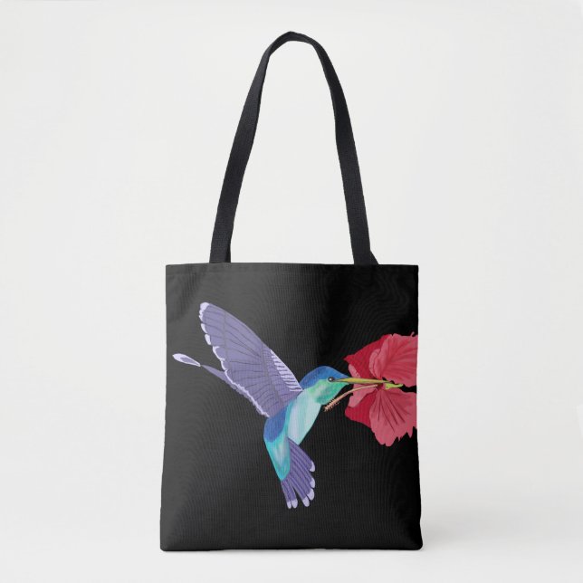 Hummingbird and red Hibiscus Colourful Tote Bag (Front)