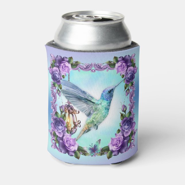 Hummingbird and rose Custom Can Cooler (Can Back)