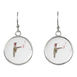 Hummingbird and Single Flower Earrings