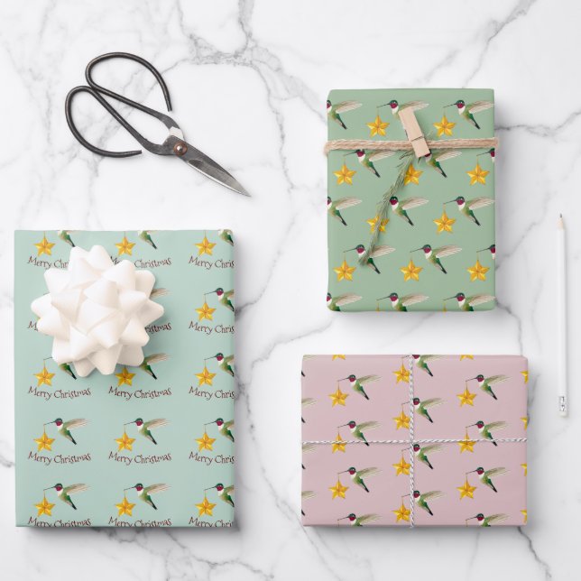 Hummingbird and Star Wrapping Paper Sheets (Front)