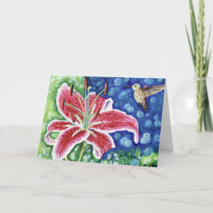 Hummingbird and Stargazer Lily Painting Card
