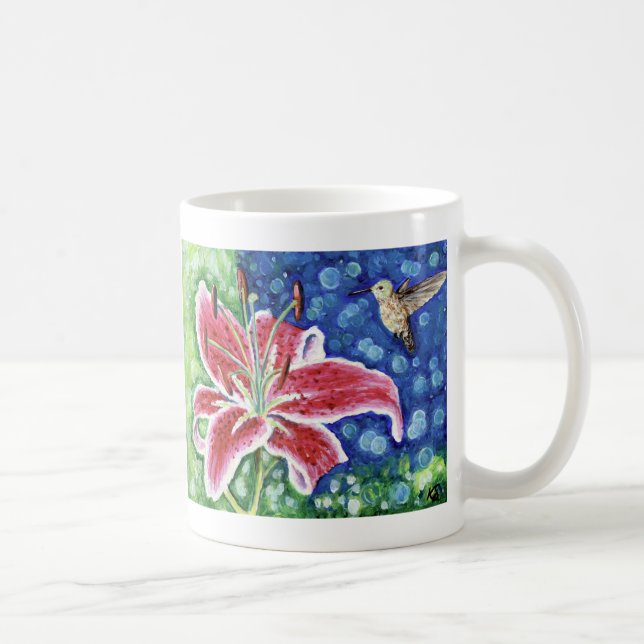 Hummingbird and Stargazer Lily Painting Coffee Mug (Right)
