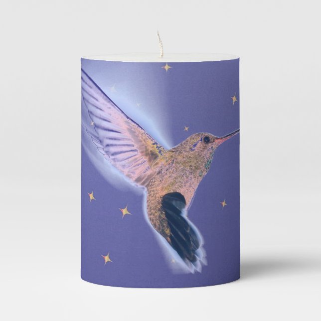 HUMMINGBIRD AND STARS ON BEESWAX Pillar Candle (Front)