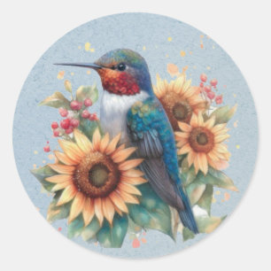 Hummingbird and Sunflower Blue Baby Shower Classic Round Sticker