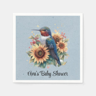 Hummingbird and Sunflower Blue Baby Shower Napkins