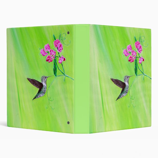 Hummingbird and Sweet Peas Painting 3 Ring Binder (Background)