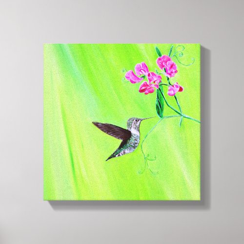 Hummingbird and Sweet Peas Painting Canvas Print