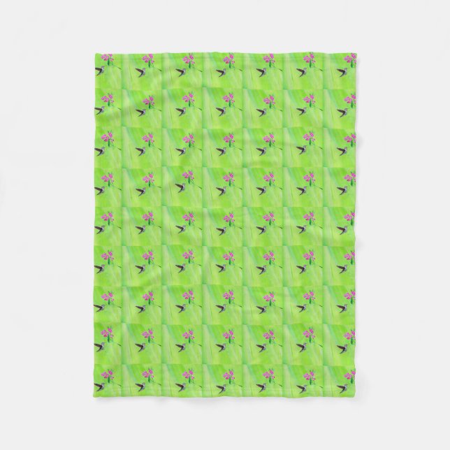 Hummingbird and Sweet Peas Painting Fleece Blanket (Front)