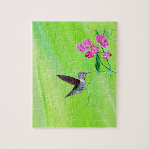 Hummingbird and Sweet Peas Painting Jigsaw Puzzle