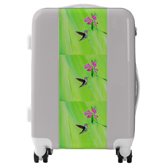 Hummingbird and Sweet Peas Painting Luggage (Front)